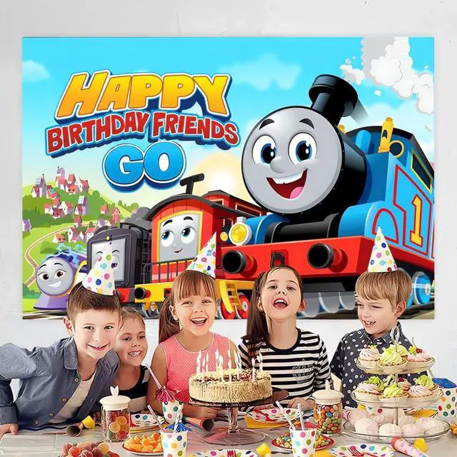 Alt view image 2 of 4 - Train Birthday Backdrop Party Supplies for Train Themed Party Decorations(5x3ft)