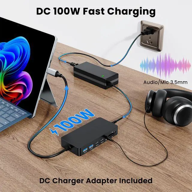 Alt view image 7 of 7 - Surface Thunderbolt 4 Dock Triple Displays 4K HDMI*2+VGA, 12 in 1 Surface Pro Docking Station with 100W Power Adapter for MS Surface Pro 12/11/10/9/8/X/7+/7,Laptop 7/6/5/4/3,Laptop Go,Studio