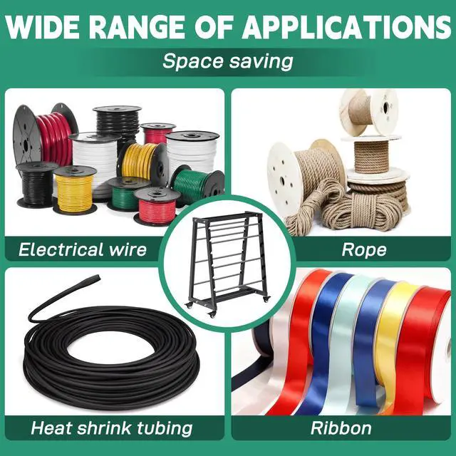 Alt view image 3 of 7 - Wire Spool Rack, Adjustable Cable Organizer, 8-Rod Cord Reels | With Locking Wheels for Electrical Industrial Warehouse Reel Storage 400 lbs Capacity Wire Spool Holder up to 12 Spools Rods
