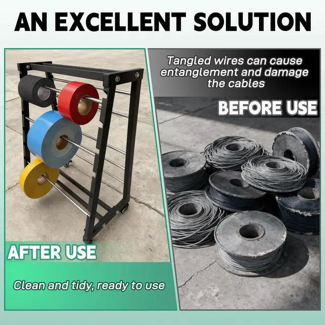 Alt view image 6 of 7 - Wire Spool Rack, Adjustable Cable Organizer, 8-Rod Cord Reels | With Locking Wheels for Electrical Industrial Warehouse Reel Storage 400 lbs Capacity Wire Spool Holder up to 12 Spools Rods