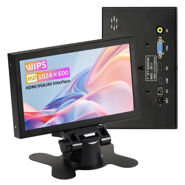 Main image of Mini Monitor 7 Inch Screen HDMI, Portable Vga Monitor with AV BNC, 1024×600 LCD Small Screen with Built-in Speakers, 178° View Angle IPS, Multi-Function Small Display for Raspberry Pi PC/TV/DVD/CVBS