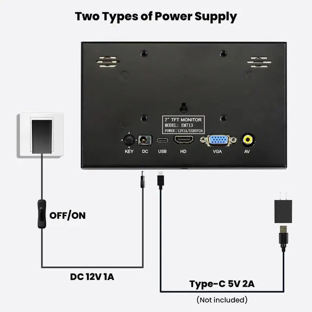 Alt view image 4 of 7 - Mini Monitor 7 Inch Screen HDMI, Portable Vga Monitor with AV BNC, 1024×600 LCD Small Screen with Built-in Speakers, 178° View Angle IPS, Multi-Function Small Display for Raspberry Pi PC/TV/DVD/CVBS