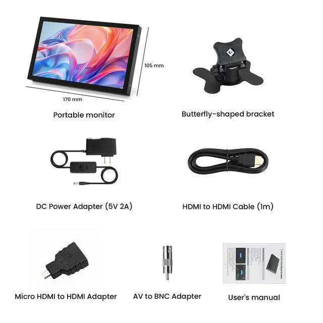 Alt view image 7 of 7 - Mini Monitor 7 Inch Screen HDMI, Portable Vga Monitor with AV BNC, 1024×600 LCD Small Screen with Built-in Speakers, 178° View Angle IPS, Multi-Function Small Display for Raspberry Pi PC/TV/DVD/CVBS