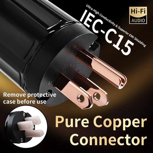 Alt view image 3 of 7 - 3.28ft Audiophile HiFi Power Cable-7 AWG,4N Oxygen-Free Copper Cores,Power Audio Cable,with Nylon Braid,3 Prong Power Cord,NEMA 5-15P to C13 Power Cord(3.28ft/1m)