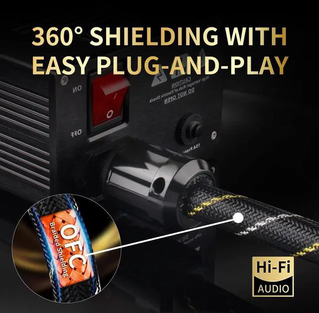 Alt view image 5 of 7 - 3.28ft Audiophile HiFi Power Cable-7 AWG,4N Oxygen-Free Copper Cores,Power Audio Cable,with Nylon Braid,3 Prong Power Cord,NEMA 5-15P to C13 Power Cord(3.28ft/1m)