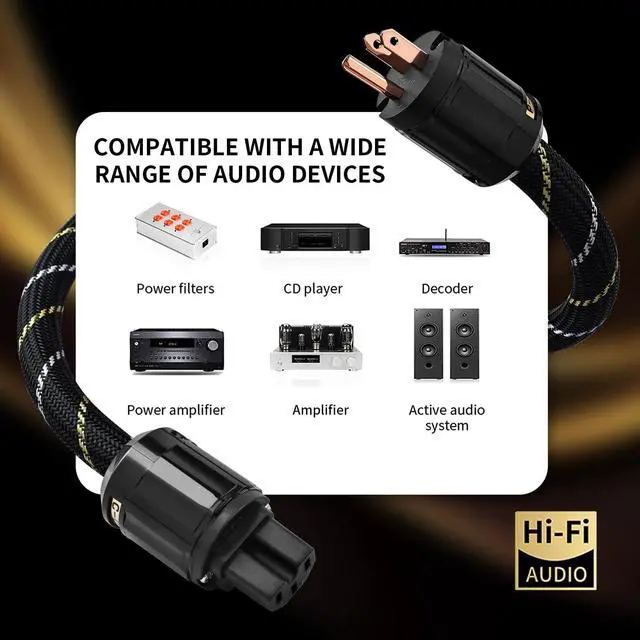 Alt view image 6 of 7 - 3.28ft Audiophile HiFi Power Cable-7 AWG,4N Oxygen-Free Copper Cores,Power Audio Cable,with Nylon Braid,3 Prong Power Cord,NEMA 5-15P to C13 Power Cord(3.28ft/1m)