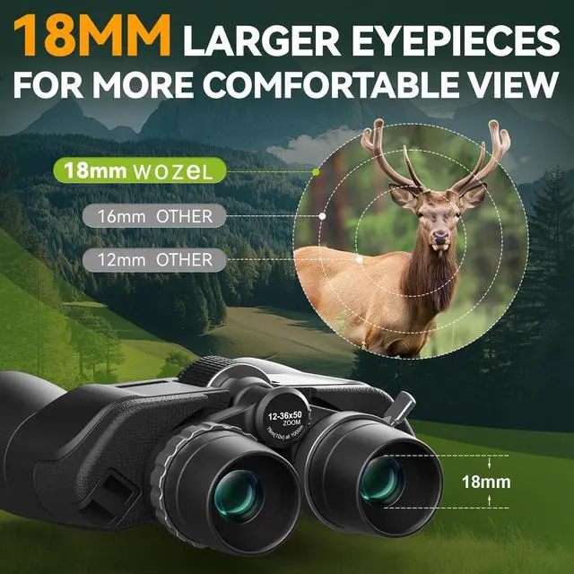 Alt view image 4 of 7 - 12-36X50 High Powered Zoom Binoculars for Adults - HD Professional Binoculars with Large Vision - Waterproof Binocular with Low Light for Bird Watching Travel Hunting Sports Cruise Outdoor
