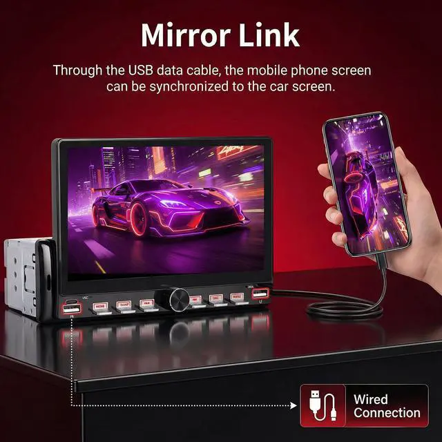 Alt view image 2 of 6 - Single Din Car Radio with Bluetooth iOS/Android Mirror Link Share Same Video, 7" IPS Touch Screen Car Radio 1 Din with Piano Keys Support Backup Camera Mirror Link Bluetooth FM USB EQ SWC