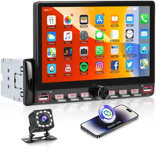 Main image of Single Din Car Radio with Bluetooth iOS/Android Mirror Link Share Same Video, 7" IPS Touch Screen Car Radio 1 Din with Piano Keys Support Backup Camera Mirror Link Bluetooth FM USB EQ SWC