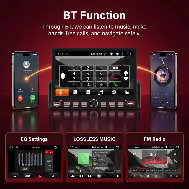 Alt view image 3 of 6 - Single Din Car Radio with Bluetooth iOS/Android Mirror Link Share Same Video, 7" IPS Touch Screen Car Radio 1 Din with Piano Keys Support Backup Camera Mirror Link Bluetooth FM USB EQ SWC