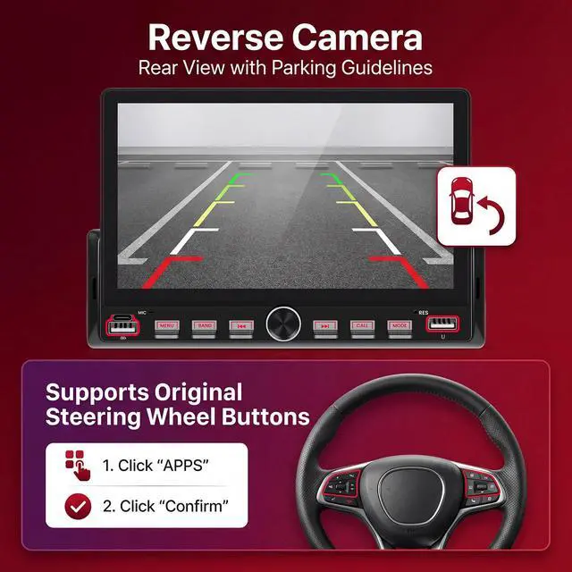 Alt view image 4 of 6 - Single Din Car Radio with Bluetooth iOS/Android Mirror Link Share Same Video, 7" IPS Touch Screen Car Radio 1 Din with Piano Keys Support Backup Camera Mirror Link Bluetooth FM USB EQ SWC