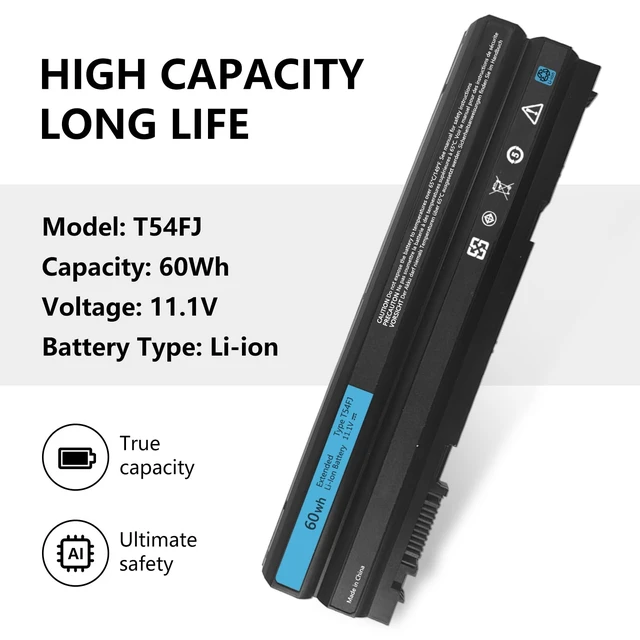 Alt view image 2 of 7 - 60WH T54FJ Laptop Battery for Latitude E6440 E6430 E6420 E6520 E6530 E6540 E5430 E5520 E5530 E5420 Inspiron 4420 4520 4720 5420 5520 5720 7420 7520 7720 M421R M521R Vostro 3460 3560 M5Y0X N3X1D 8858X