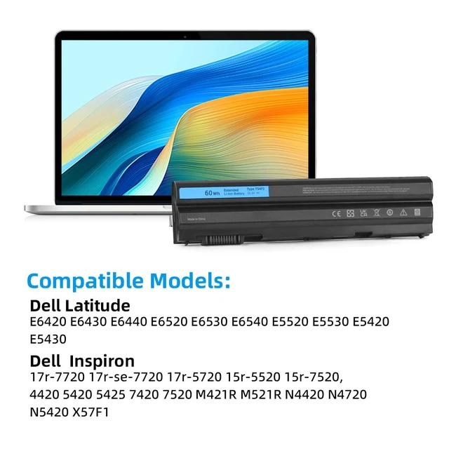 Alt view image 3 of 7 - 60WH T54FJ Laptop Battery for Latitude E6440 E6430 E6420 E6520 E6530 E6540 E5430 E5520 E5530 E5420 Inspiron 4420 4520 4720 5420 5520 5720 7420 7520 7720 M421R M521R Vostro 3460 3560 M5Y0X N3X1D 8858X