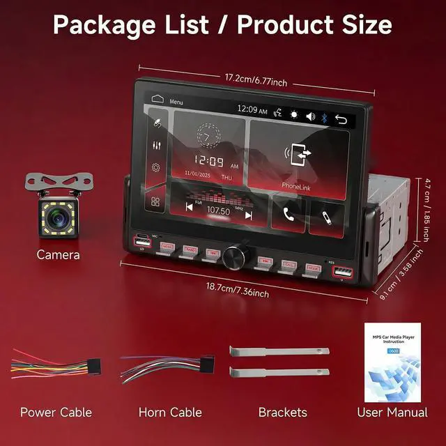 Alt view image 6 of 6 - Single Din Car Radio with Bluetooth iOS/Android Mirror Link Share Same Video, 7" IPS Touch Screen Car Radio 1 Din with Piano Keys Support Backup Camera Mirror Link Bluetooth FM USB EQ SWC