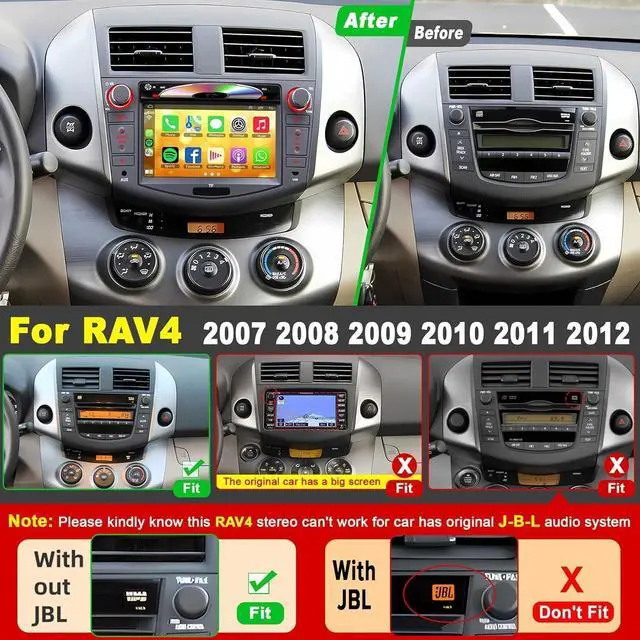Alt view image 2 of 7 - Car Radio for Toyota RAV4 2007 2008 2009 2010 2011 2012, 7-inch Touch Screen Stereo Support CD/DVD,CarPlay&Android Auto, Bluetooth5.2&Voice Control, Backup Camera& SWC,AM/FM Car Radio Receiver