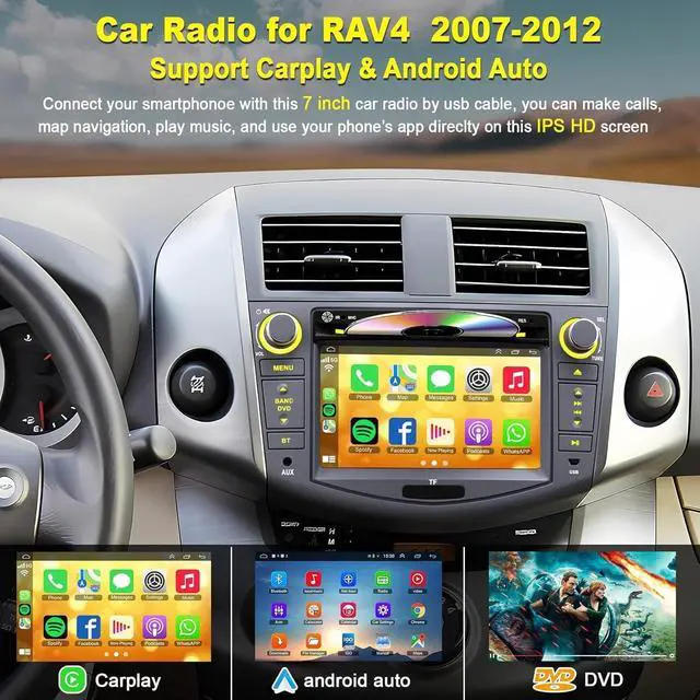 Alt view image 4 of 7 - Car Radio for Toyota RAV4 2007 2008 2009 2010 2011 2012, 7-inch Touch Screen Stereo Support CD/DVD,CarPlay&Android Auto, Bluetooth5.2&Voice Control, Backup Camera& SWC,AM/FM Car Radio Receiver