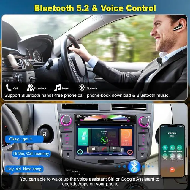 Alt view image 5 of 7 - Car Radio for Toyota RAV4 2007 2008 2009 2010 2011 2012, 7-inch Touch Screen Stereo Support CD/DVD,CarPlay&Android Auto, Bluetooth5.2&Voice Control, Backup Camera& SWC,AM/FM Car Radio Receiver