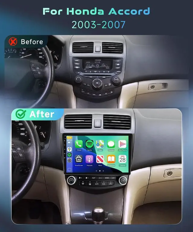 Alt view image 2 of 7 - 5/6GhzWiFi,for Honda Accord 7th 2003-2007 Car Stereo Radio with Snapdragon 8Core 4GB+64GB,10.1 Inch IPS Touchscreen Wireless Carplay/Android Auto DSP Hi-Res GPS Android 13 FM/RDS SWC Camera