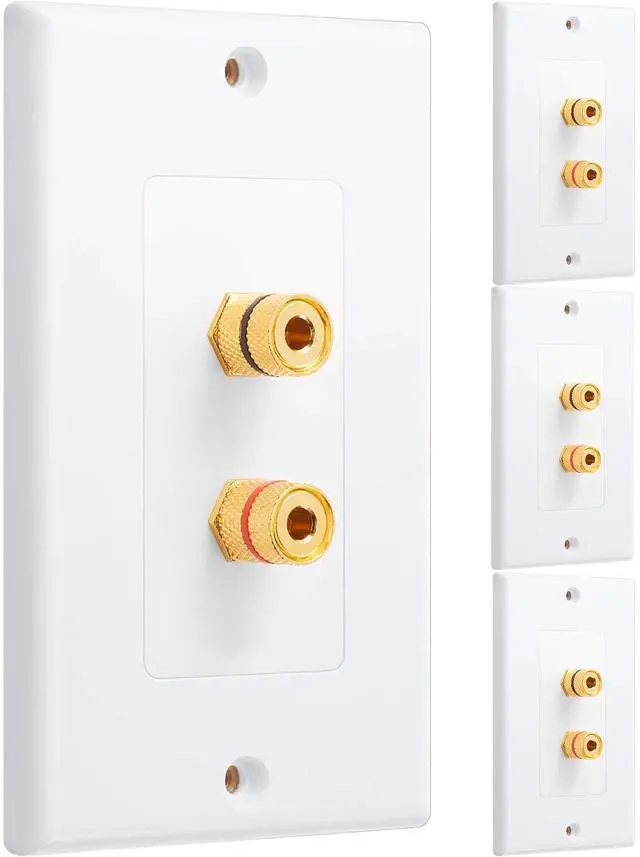 Main image of 4 Pcs Speaker Wall Plate Gold Plated 2 Connector Banana Plug Wall Plate for in-Wall Speaker Wire, Surround Sound & Audio Systems