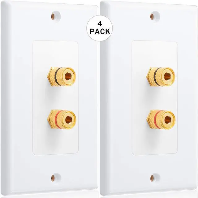 Alt view image 2 of 6 - 4 Pcs Speaker Wall Plate Gold Plated 2 Connector Banana Plug Wall Plate for in-Wall Speaker Wire, Surround Sound & Audio Systems