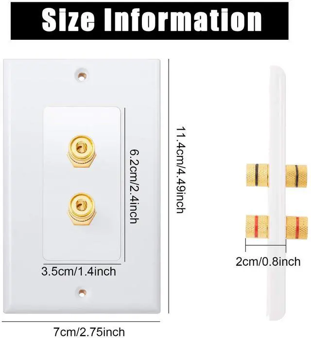 Alt view image 4 of 6 - 4 Pcs Speaker Wall Plate Gold Plated 2 Connector Banana Plug Wall Plate for in-Wall Speaker Wire, Surround Sound & Audio Systems