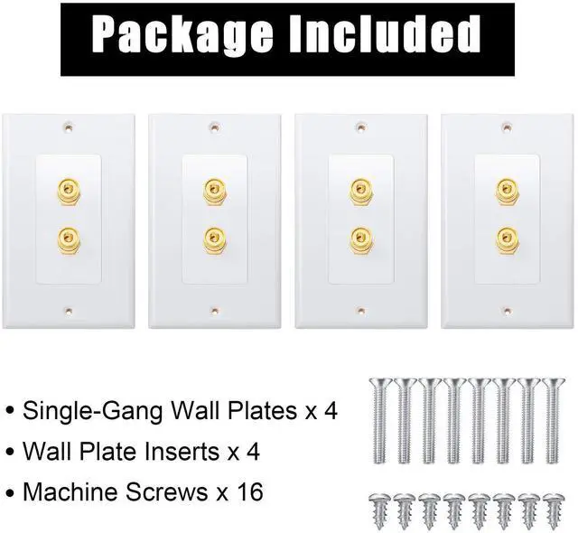 Alt view image 5 of 6 - 4 Pcs Speaker Wall Plate Gold Plated 2 Connector Banana Plug Wall Plate for in-Wall Speaker Wire, Surround Sound & Audio Systems