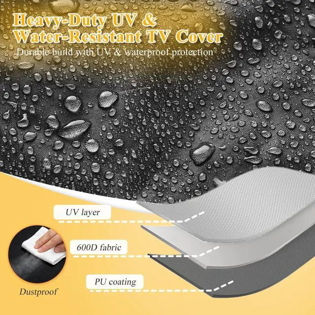 Alt view image 3 of 7 - All-Weather outdoor tv cover 55 inch weatherproof for 5255" Outdoor TVs, 600D Oxford PU-Coated Waterproof Dustproof Sunproof outdoor tv cover, Front Zipper Roll-Up Design