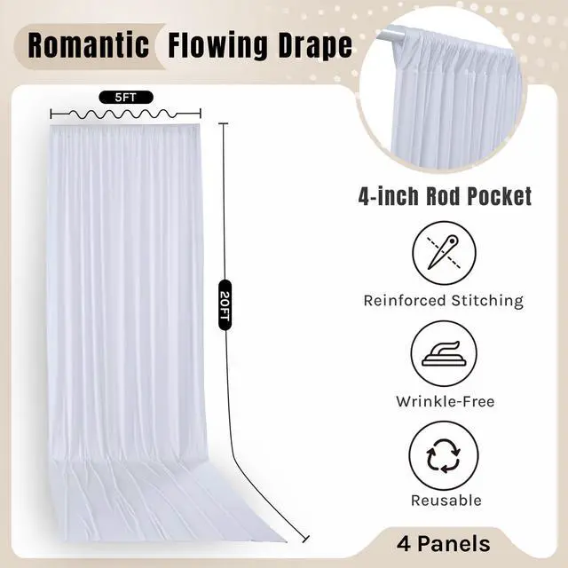 Alt view image 5 of 7 - 20x20ft White Ceiling Drapes for Wedding, 4 Panels 5×20ft Wrinkle-Free Silky Draping Fabric Ceiling Curtains for Tent Canopy Church Event Reception Stage Backdrop