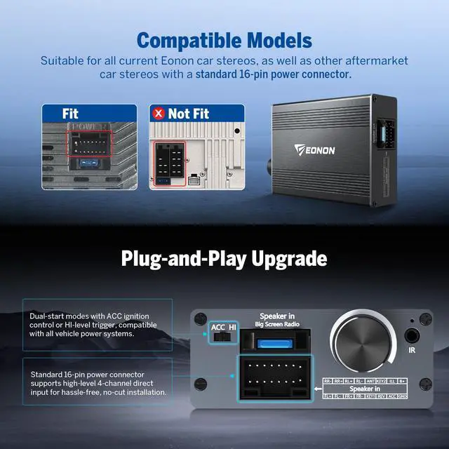 Alt view image 2 of 7 - A304 16-Pin Car DSP Amplifier 4x50W Digital Sound Processor | Built-in equalizer with bass treble adjustment,Bass/Treble/EQ Adjust, Plug and Play Remote Control & Voice Prompt