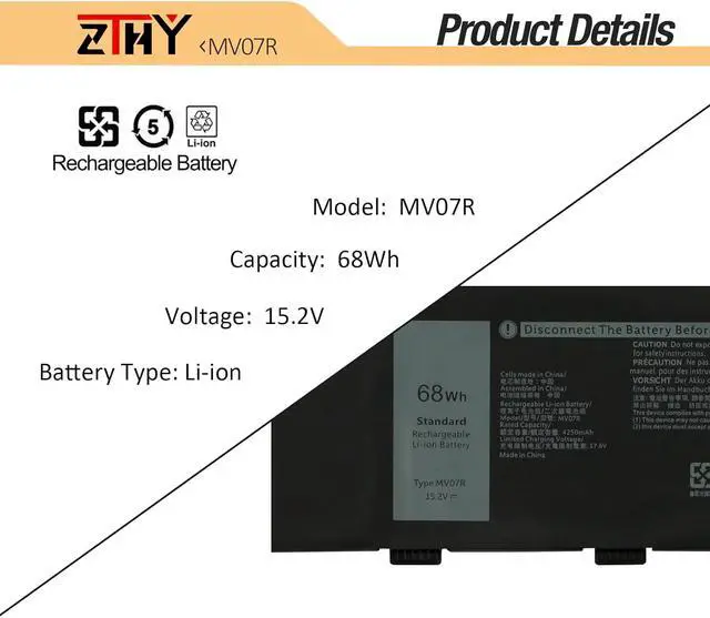 Alt view image 3 of 7 - 68Wh MV07R Laptop Battery Replacement for Dell G5 15 5500 G5 SE 5505 | G3 15 3500 3590 3700 3790 Battery P89F P89F001 P89F002 P89F003 P89F004 JJRRD 0JJRRD 266J9 72WGV W5W19 PN1VN M4GWP 15.2V 4Cell