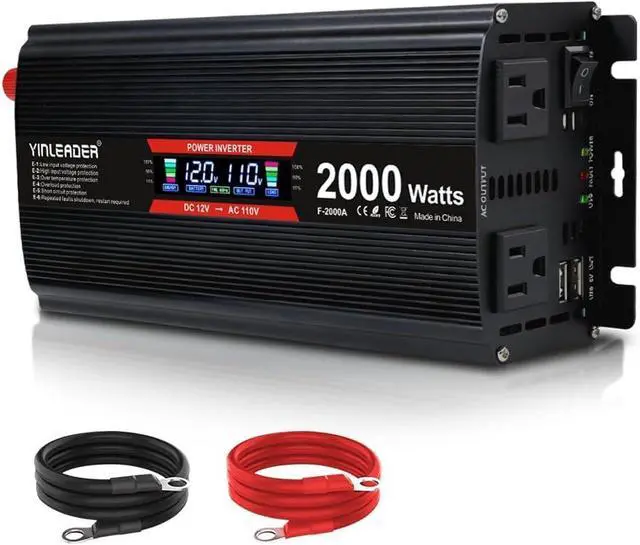 Main image of 2000 watt Inverter 12V to 110V/120V, dc to ac Inverter 2000W Car Converter with Intelligent LCD Display Dual AC Outlets Dual USB Charging Port for RV Truck Laptopy