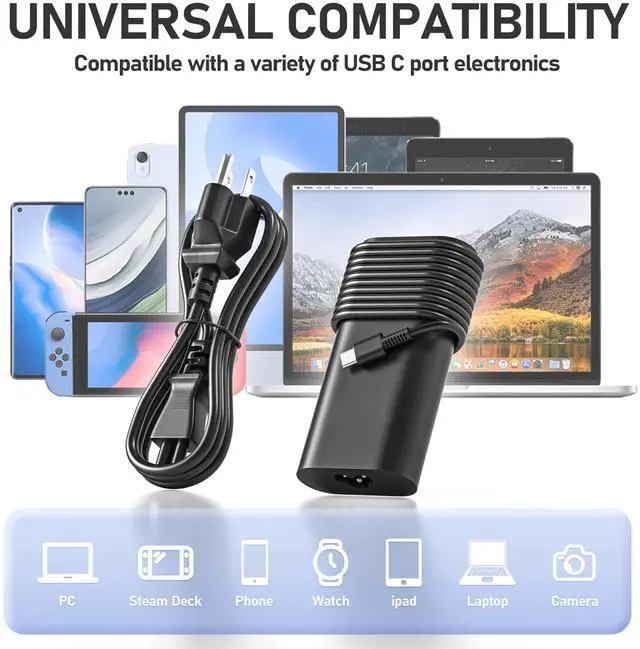 Alt view image 5 of 7 - 130W USB-C Laptop Charger fit for Dell Precision Latitude XPS 15 17 Series | 20V 6.5A Type-C Adapter for Dell 9520 9530 9720 9730 3470 3480 3490 3541 3551 5401 5411 5421 5431 5501 5511 5520 5521 5531