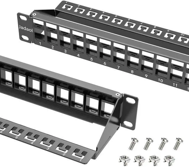 Main image of 1U 24 Port 10Gbps Blank Patch Panel with Cable Management & Back Bar | 19-Inch Rackmount or Wall Mount Keystone Panel for Cat6/Cat6a, HDMI, Coax, Fiber & Audio (No Keystone Jacks Included)
