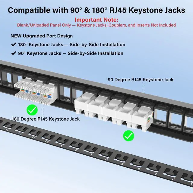 Alt view image 2 of 7 - 1U 24 Port 10Gbps Blank Patch Panel with Cable Management & Back Bar | 19-Inch Rackmount or Wall Mount Keystone Panel for Cat6/Cat6a, HDMI, Coax, Fiber & Audio (No Keystone Jacks Included)