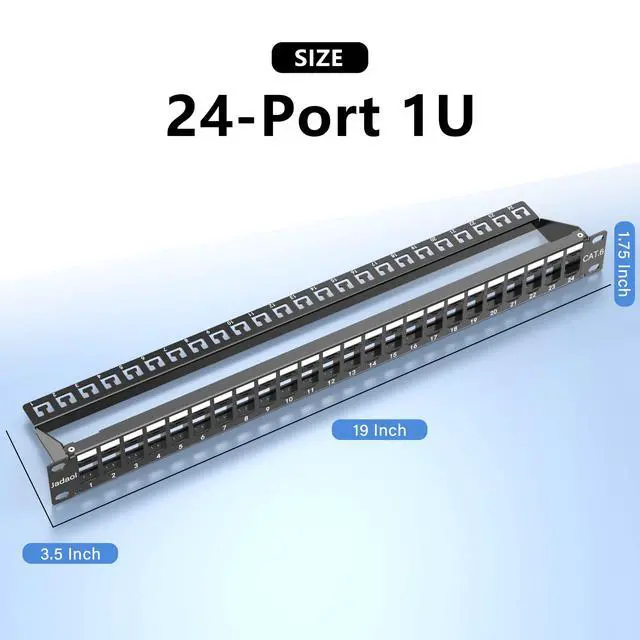 Alt view image 5 of 7 - 1U 24 Port 10Gbps Blank Patch Panel with Cable Management & Back Bar | 19-Inch Rackmount or Wall Mount Keystone Panel for Cat6/Cat6a, HDMI, Coax, Fiber & Audio (No Keystone Jacks Included)