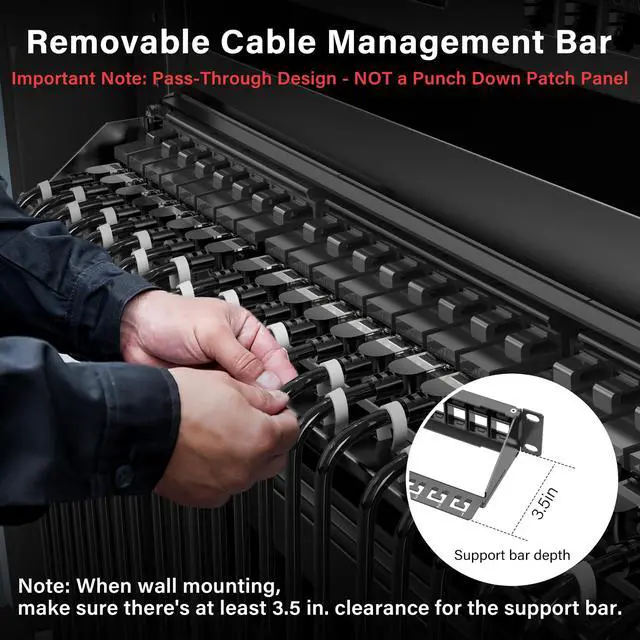 Alt view image 6 of 7 - 1U 24 Port 10Gbps Blank Patch Panel with Cable Management & Back Bar | 19-Inch Rackmount or Wall Mount Keystone Panel for Cat6/Cat6a, HDMI, Coax, Fiber & Audio (No Keystone Jacks Included)
