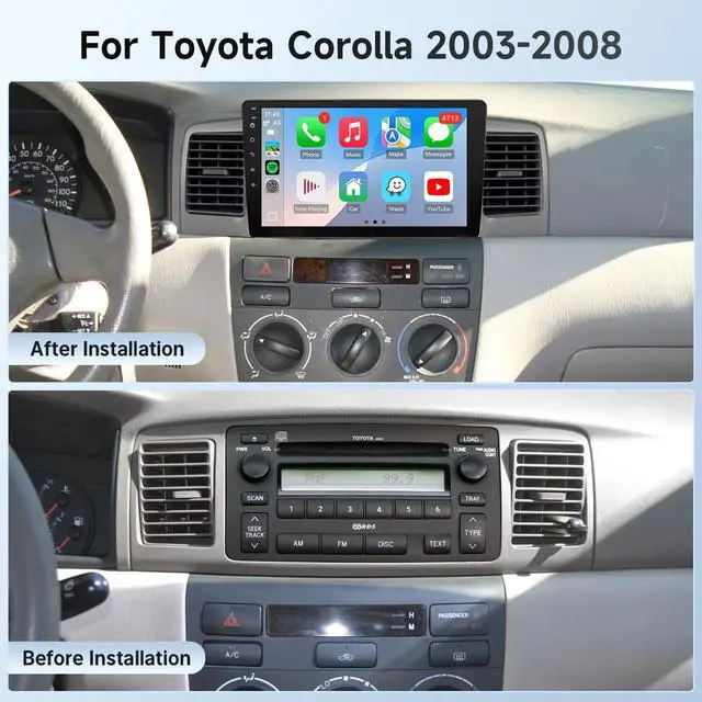 Alt view image 2 of 7 - Fast Boot Linux Car Stereo for Toyota Corolla 2003 2004 2005 2006 2007 2008, 9Inch IPS Screen for Corolla with Carplay Android Auto Backup Camera SWC (for Toyota Corolla 2003-2008)