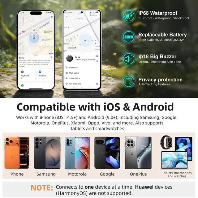 Alt view image 6 of 6 - Air Tags for Android, Air Tags-4 Pack Work Compatible with Apple Find My & Google's Find Hub, Smart Tag Item Finders IP68 Waterproof Replaceable Battery for Wallet, Luggage, Backpack, Keys (2026 New)