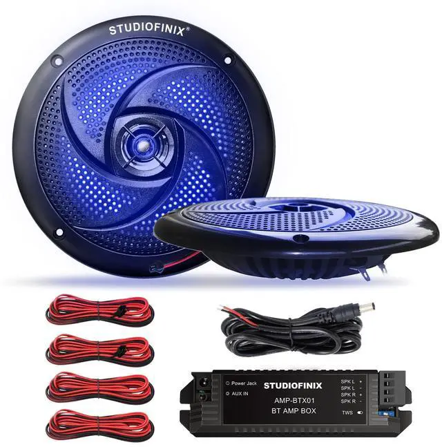 Main image of 5.25" 160W Bluetooth Waterproof Marine Speakers - 2 Way Weather Resistant Boat Audio with LED Lights, and Low Profile Slim Style Suitable for Boat, RV, ATV, UTV, Golf Cart (1 Pair, Black)