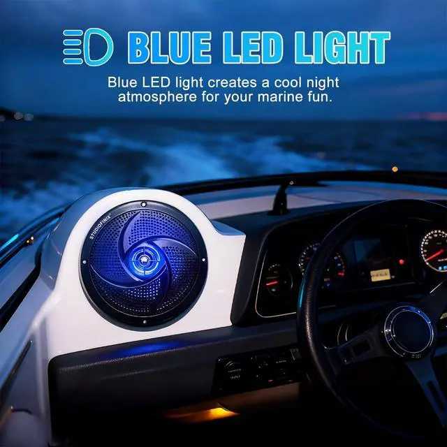 Alt view image 7 of 7 - 5.25" 160W Bluetooth Waterproof Marine Speakers - 2 Way Weather Resistant Boat Audio with LED Lights, and Low Profile Slim Style Suitable for Boat, RV, ATV, UTV, Golf Cart (1 Pair, Black)