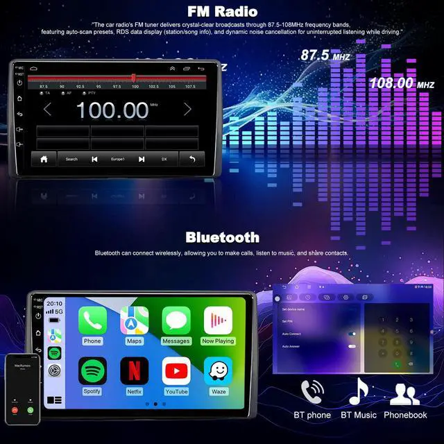 Alt view image 5 of 7 - 64G Android 13 Upgrade Car Radio for Ford F150 F-150 1999-2003, Expedition 1999-2002 Car Stereo, 9inch Touch Screen Apple CarPlay Android Auto GPS Bluetooth FM Backup Camera 5GWiFi