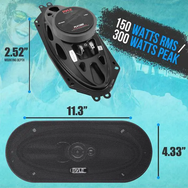 Alt view image 2 of 7 - 3-Way Universal Car Stereo Speakers - 300W 4" x 10" Triaxial Loud Pro Audio Car Speaker Universal OEM Quick Replacement Component Speaker Vehicle Door/Side Panel Mount Compatible, PL410BK (Pair)