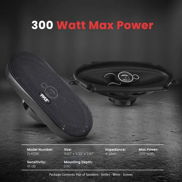 Alt view image 4 of 7 - 3-Way Universal Car Stereo Speakers - 300W 4" x 10" Triaxial Loud Pro Audio Car Speaker Universal OEM Quick Replacement Component Speaker Vehicle Door/Side Panel Mount Compatible, PL410BK (Pair)