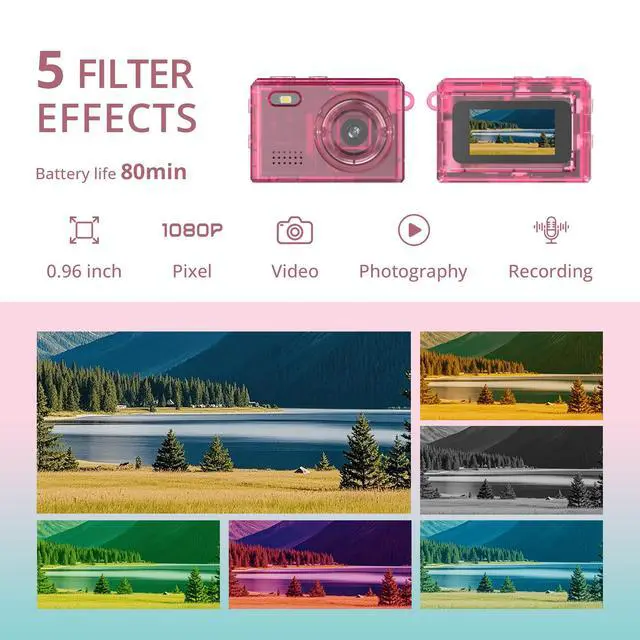 Alt view image 4 of 7 - Y2K Mini Pink Keychain Camera, 1080P HD & 2MP, 32GB Card | 5 Filters & Flash, 0.96" Display, OTG Adapter for Android, Mini Wearable Pendant for Travel/Vlog/Night Shots, Ideal Gift