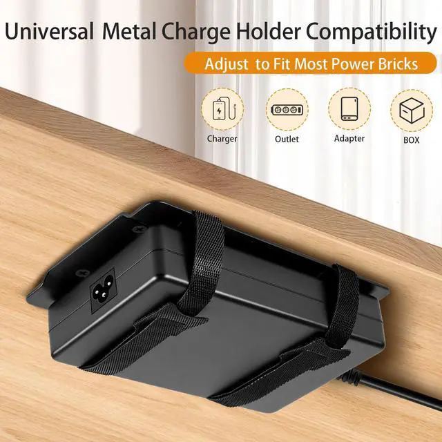 Alt view image 2 of 7 - Universal Metal Laptop Charger Holder, Adjustable Under Desk Power Brick Mount Organizer for Charging Bricks & Cables Space Saving Power Adapters Mount, Secure Supply Holder for Laptop Chargers,Black