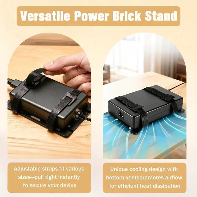 Alt view image 3 of 7 - Universal Metal Laptop Charger Holder, Adjustable Under Desk Power Brick Mount Organizer for Charging Bricks & Cables Space Saving Power Adapters Mount, Secure Supply Holder for Laptop Chargers,Black