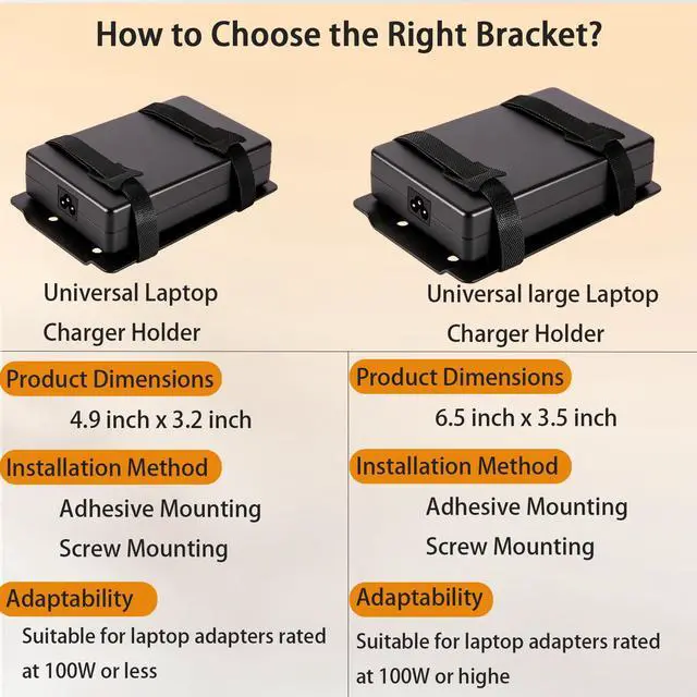 Alt view image 5 of 7 - Universal Metal Laptop Charger Holder, Adjustable Under Desk Power Brick Mount Organizer for Charging Bricks & Cables Space Saving Power Adapters Mount, Secure Supply Holder for Laptop Chargers,Black