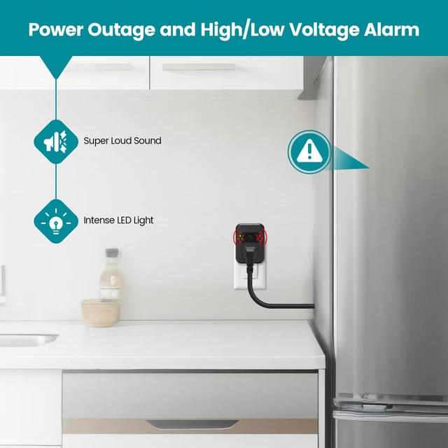 Alt view image 2 of 7 - Power Outage Alarm with LED Indicator Lights and 80-120dB Adjustable Alarm, Perfect for Monitoring Refrigerators, Freezers & Sewage