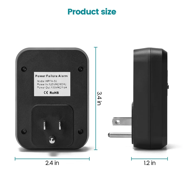 Alt view image 6 of 7 - Power Outage Alarm with LED Indicator Lights and 80-120dB Adjustable Alarm, Perfect for Monitoring Refrigerators, Freezers & Sewage