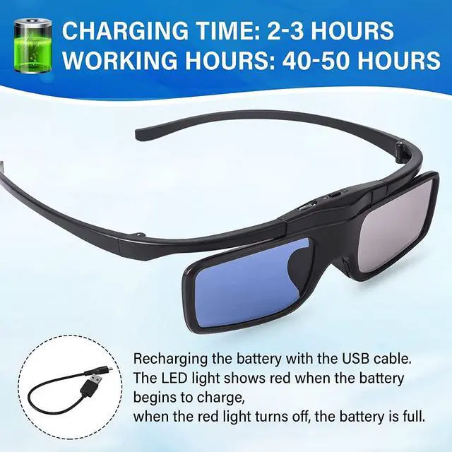Alt view image 2 of 7 - RF 3D Glasses, Active Shutter RF 3D Glasses Rechargeable Suitable for RF 3D TV Projectors, RF 3D Eyewear for Sony Epson Toshiba Sharp, Compatible with TDG-BT500A, SSG-5100GB, AN3DG40